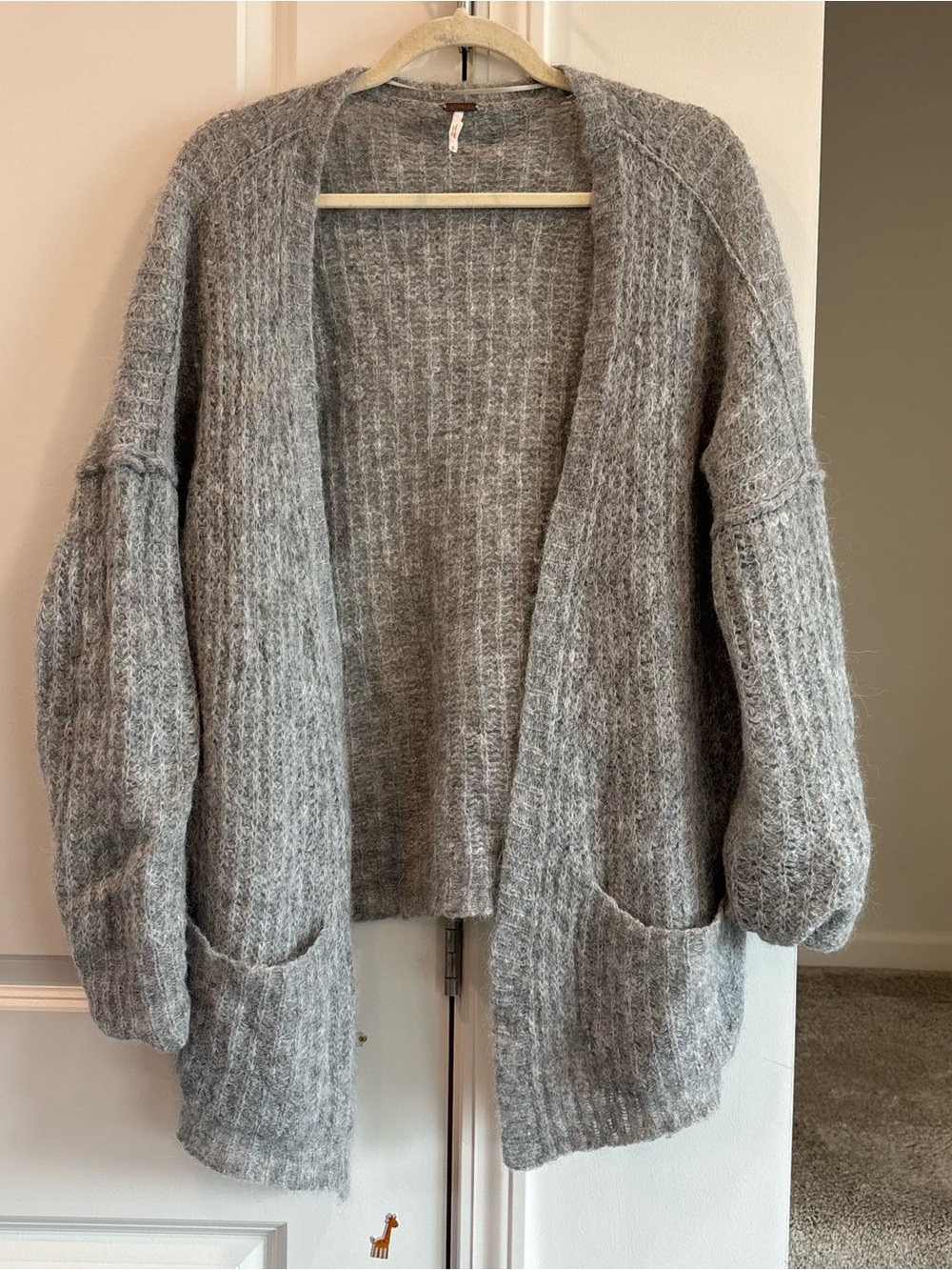 Free People Alpaca Fuzzy Open-Front Chunky Cardigan Gray Small